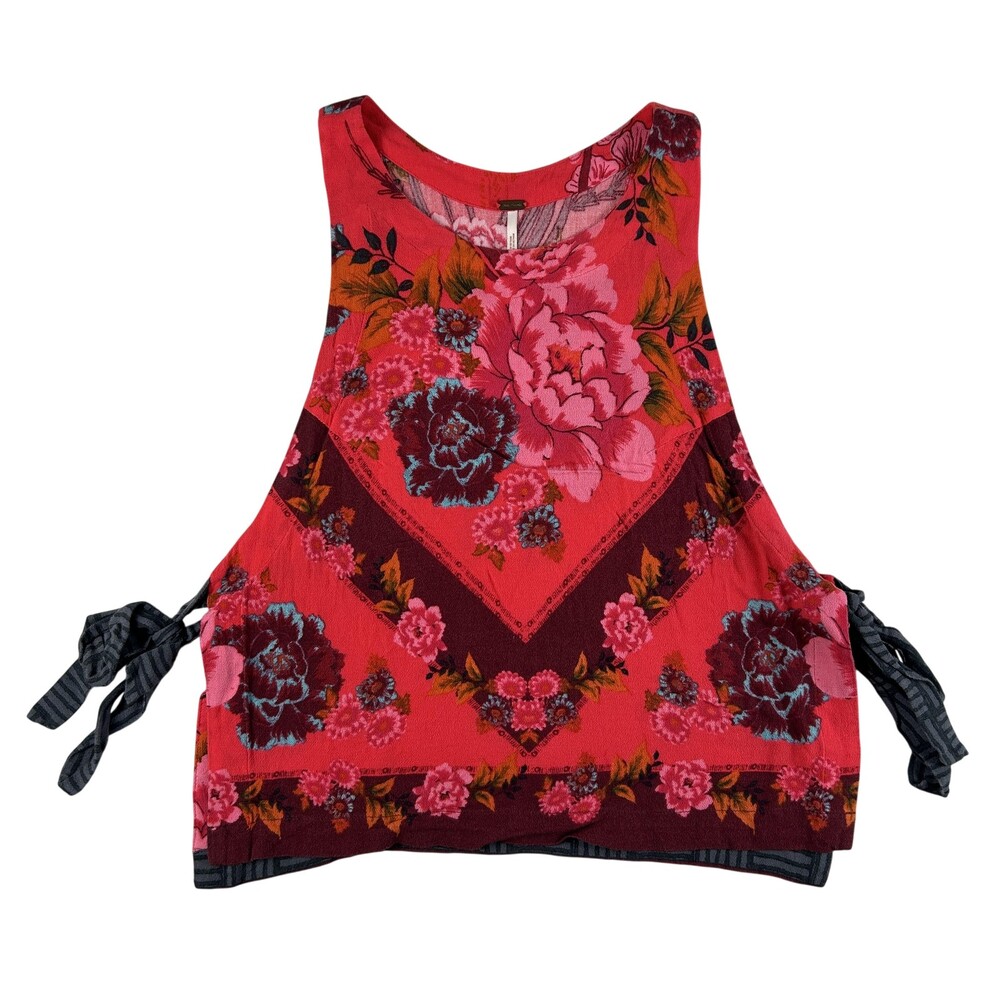 Free People Tank Top Womens Small This Sweet Love Floral Side Tie Cropped Boho